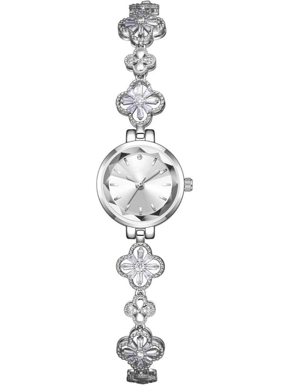 Women's Silver Luxury Ladies Hollow Four Leaf Grass Bracelet Chain Wrist Watches